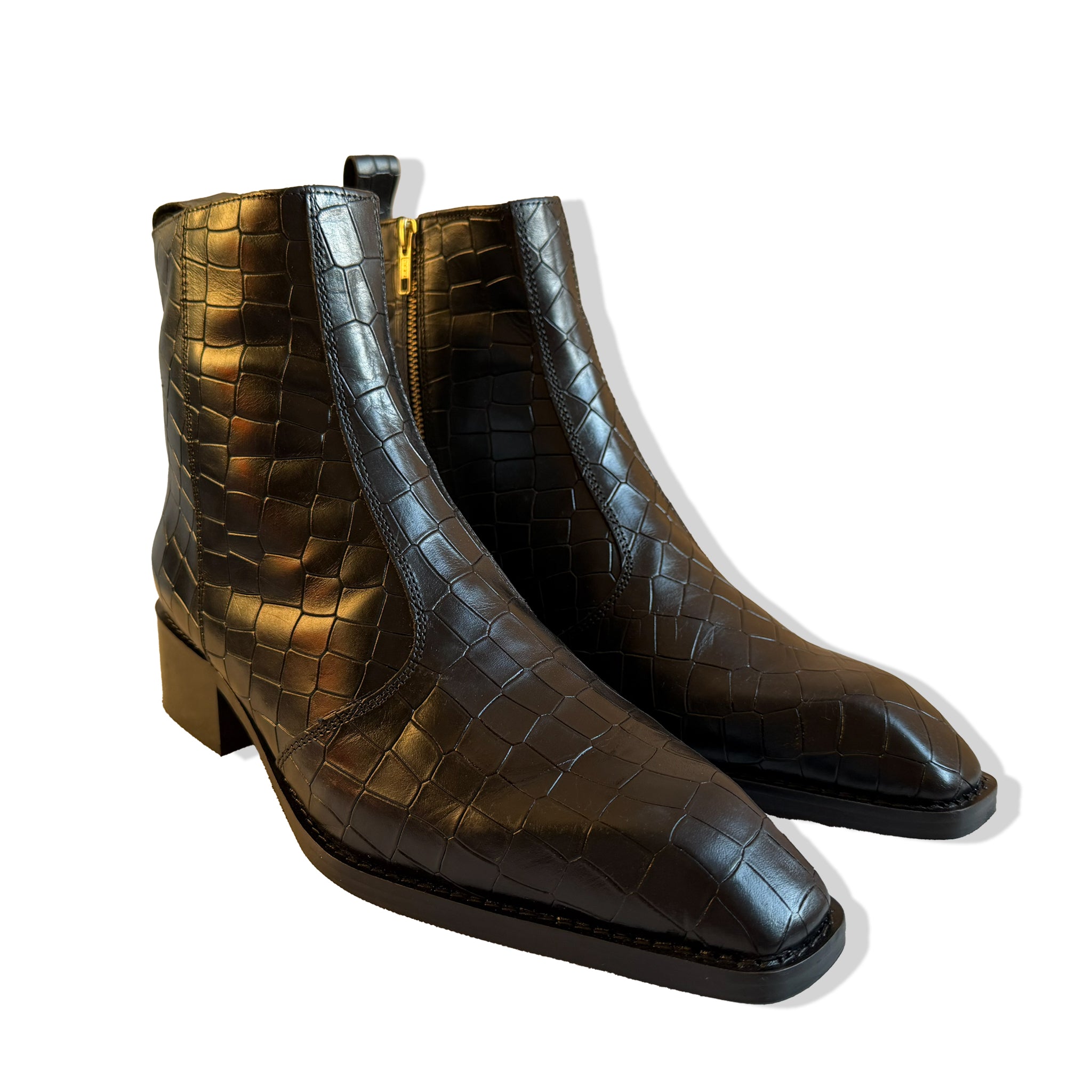 Royal Black Croc Leather Chelsea Boots
