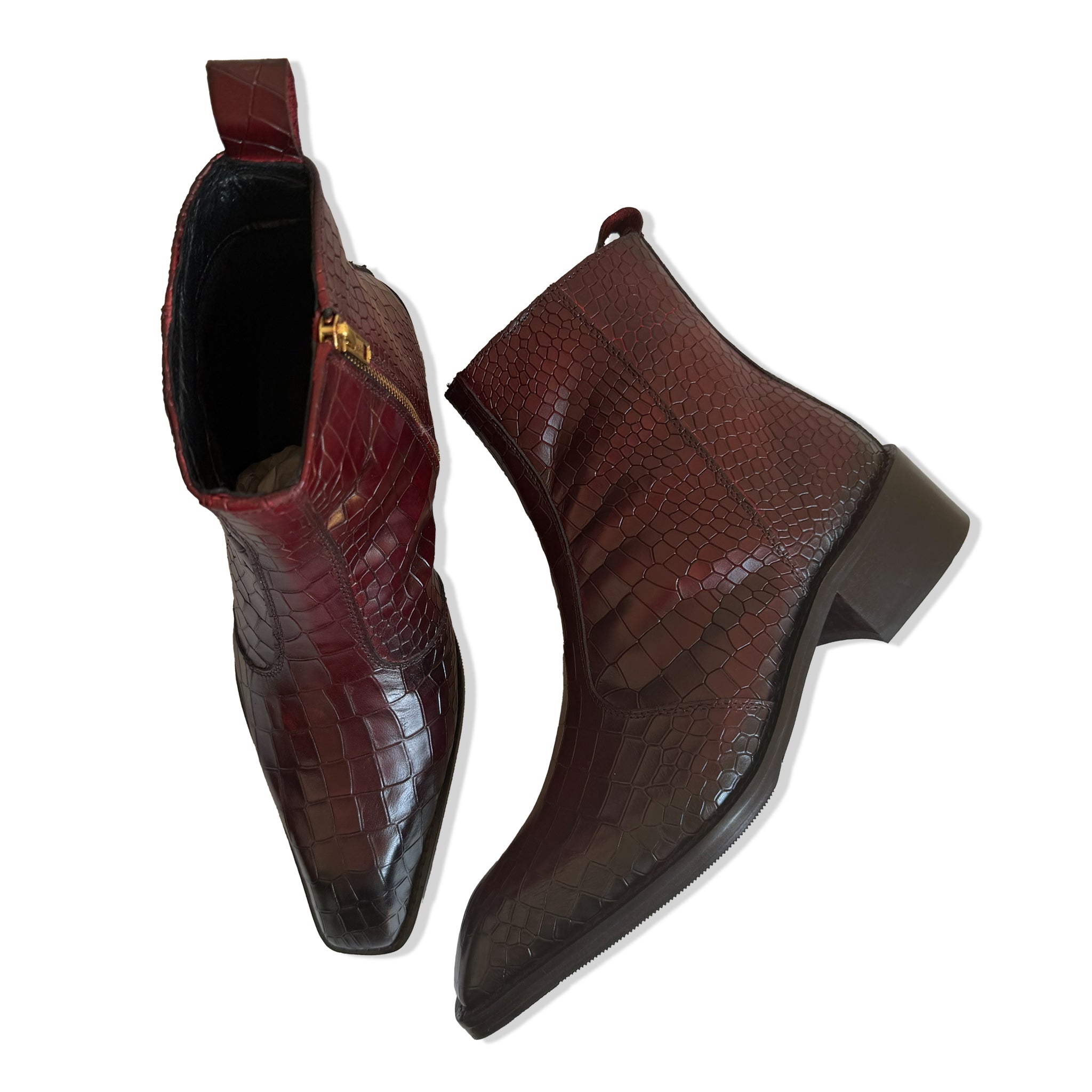 Royal Burgundy Croc Leather Chelsea Boots