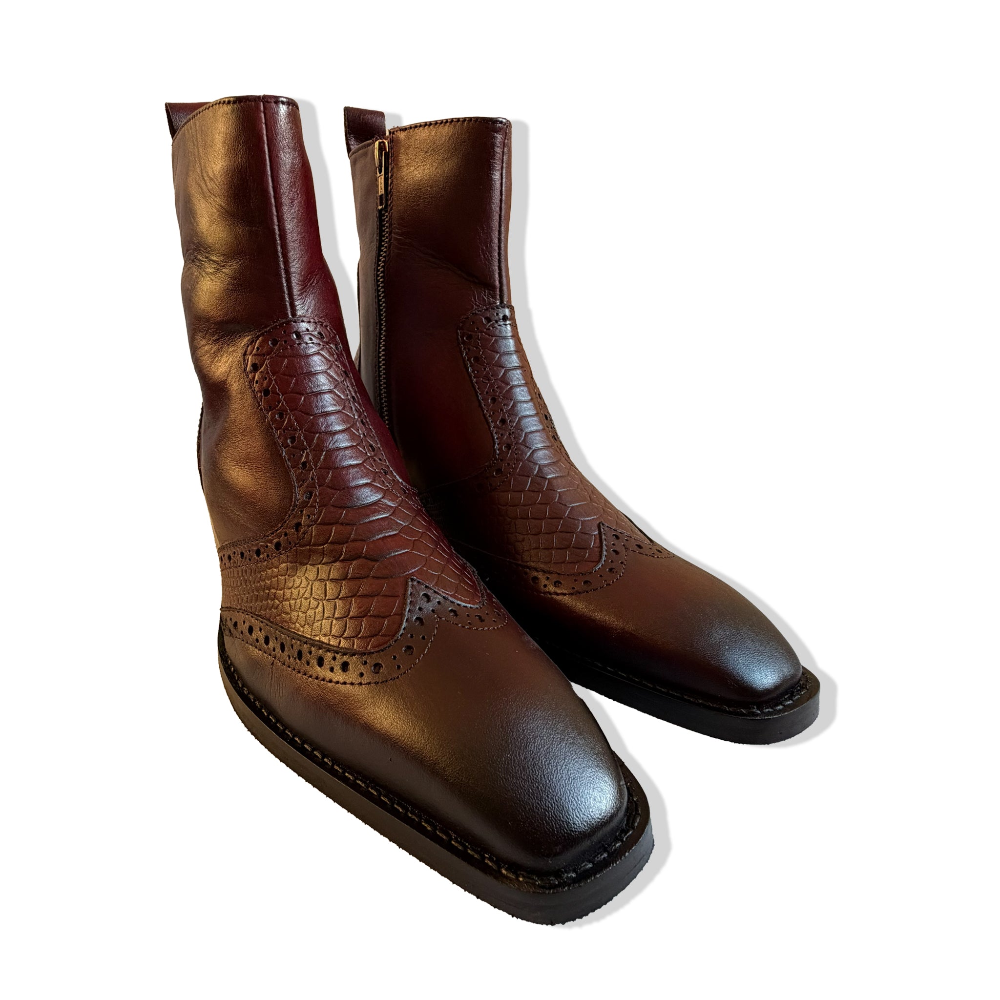 Vintage Burgundy Brogue Leather Chelsea Boots