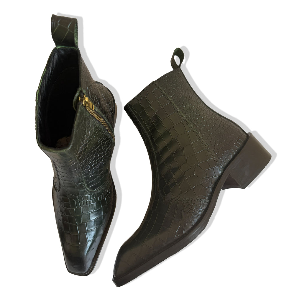 Royal Emerald Green Croc Leather Cowboy Chelsea Boots