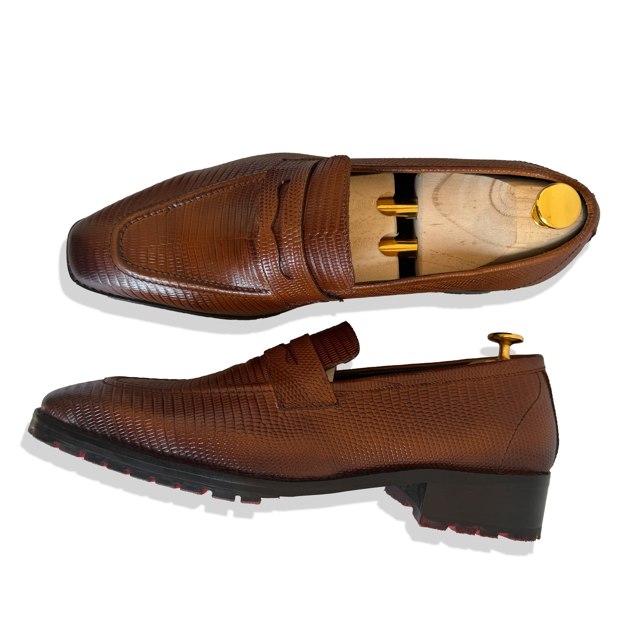 Heritage Tan Textured Leather Penny Loafers