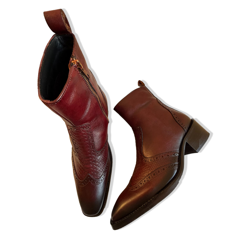 Vintage Burgundy Brogue Leather Chelsea Boots