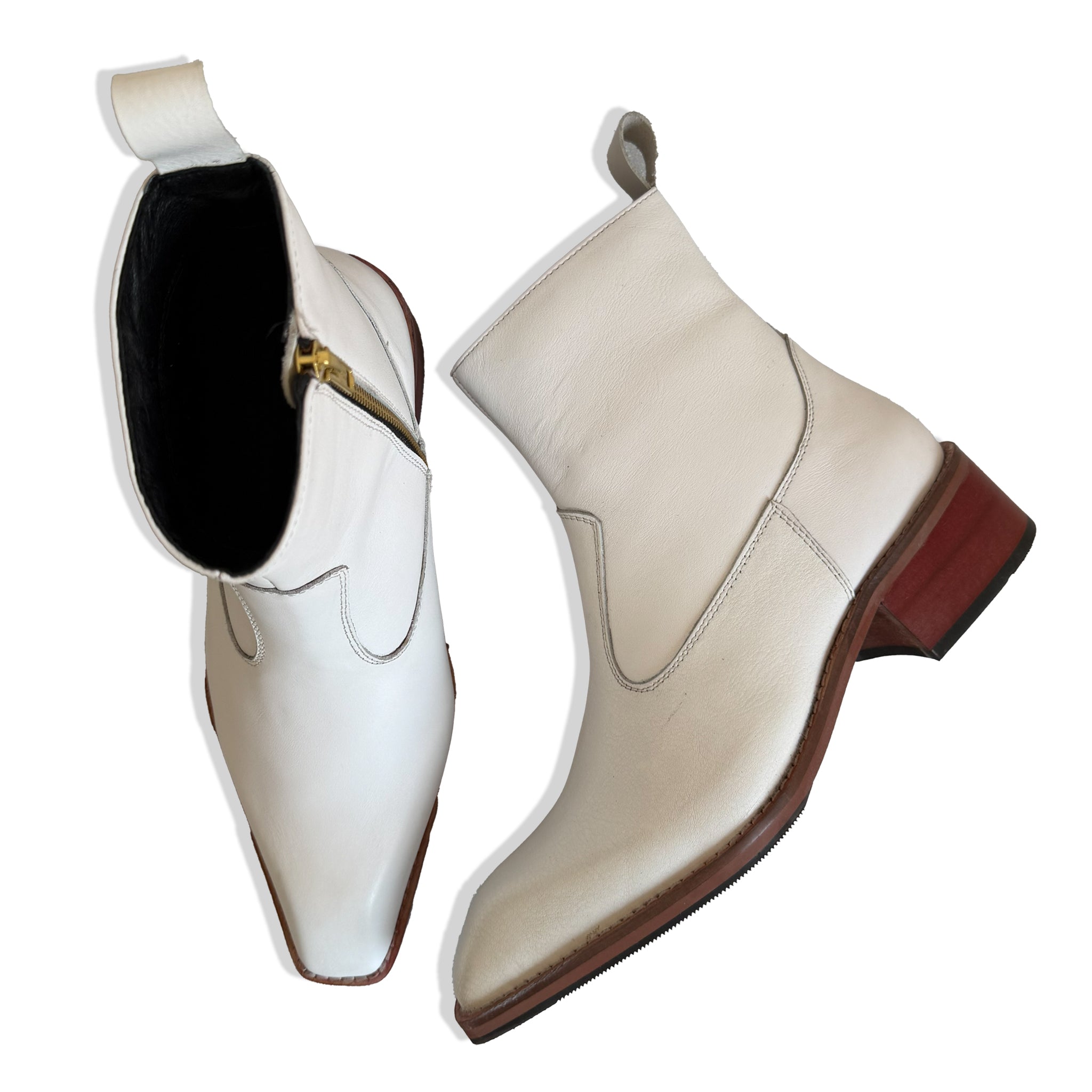 Prestige Off-White Leather Cuban Heel Chelsea Boots