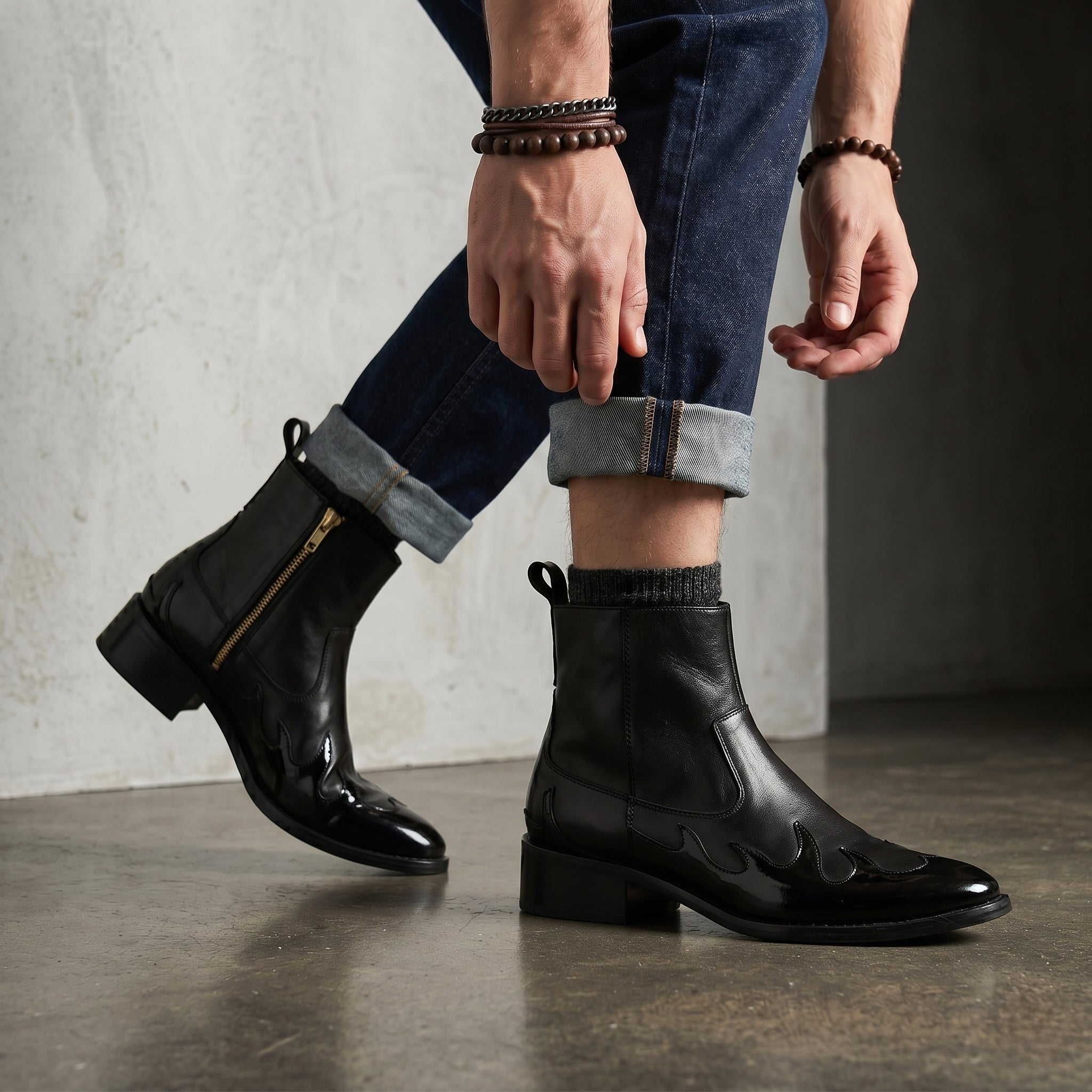 Phantom Black Flame Leather Chelsea Boots