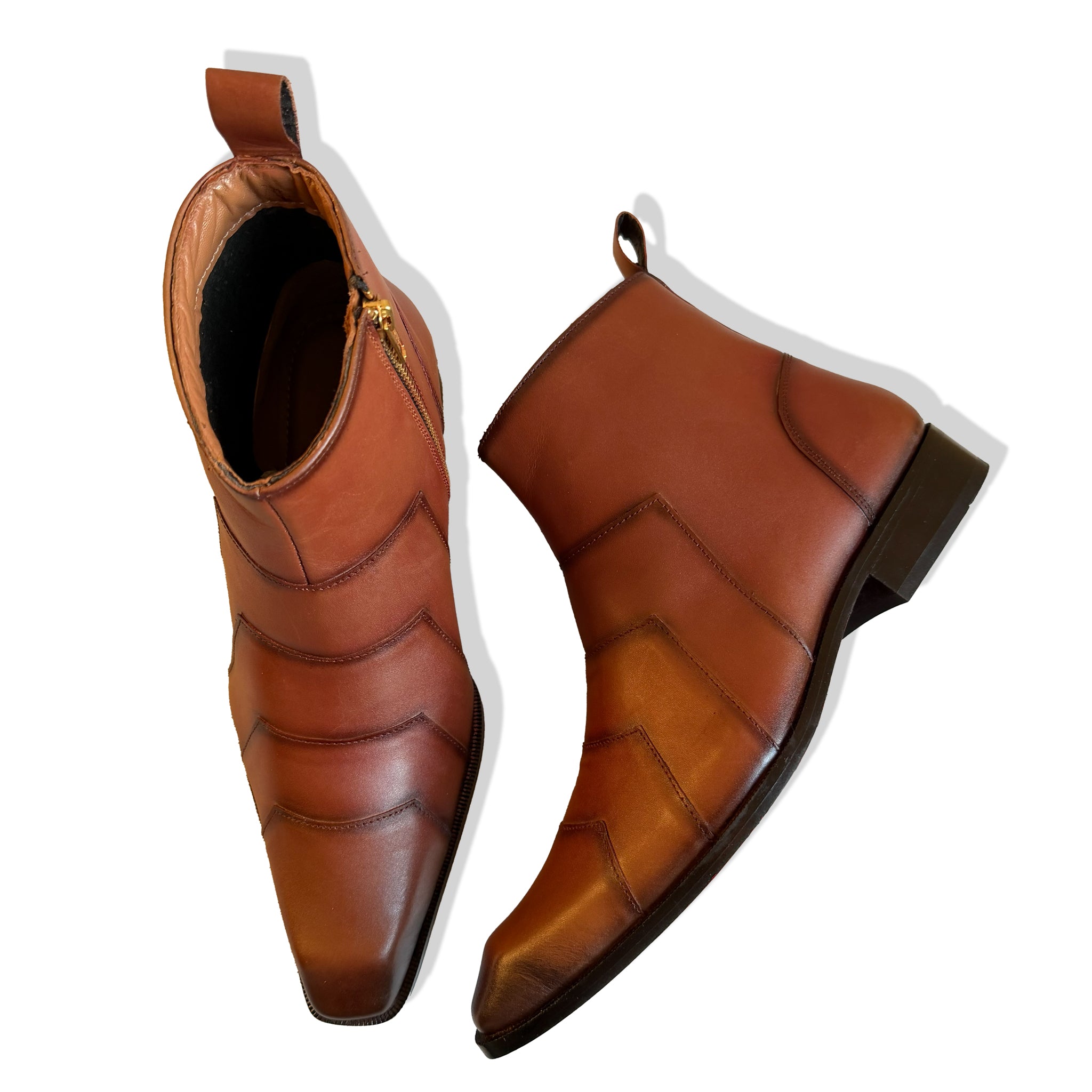 Elite Tan Stitched Panel Leather Chelsea Boots