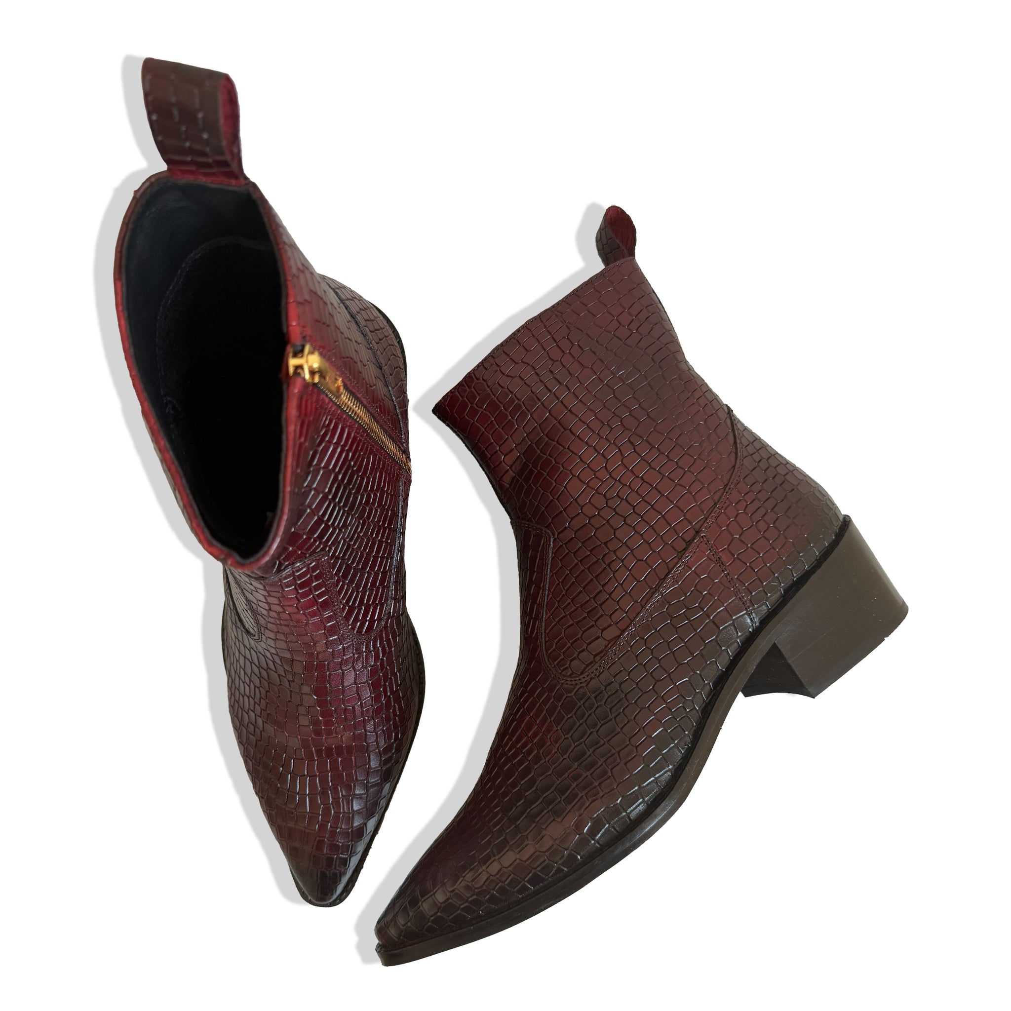 Royal Burgundy Croc Leather Chelsea Boots