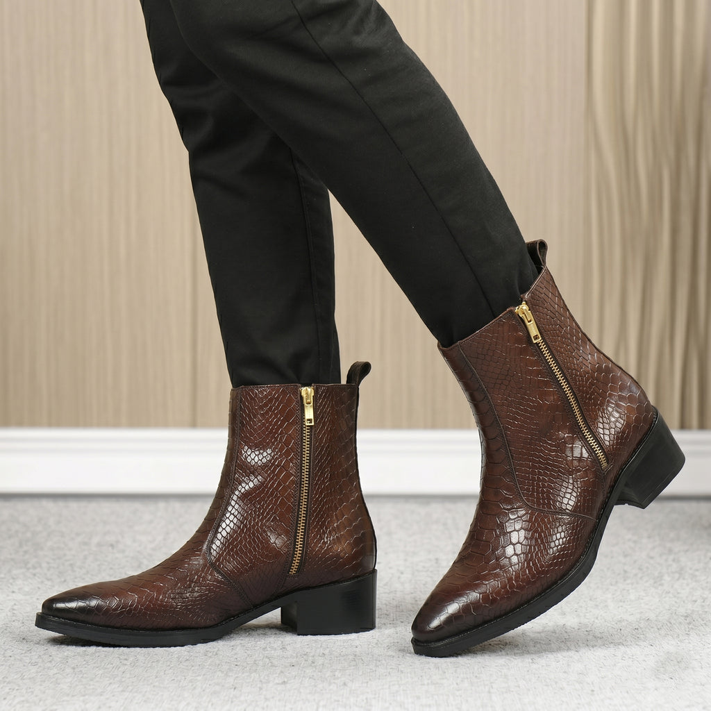 Royal Brown Python Textured Leather Chelsea Boots