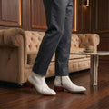 Prestige Off-White Leather Cuban Heel Chelsea Boots
