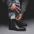 Royal Black Croc Leather Chelsea Boots