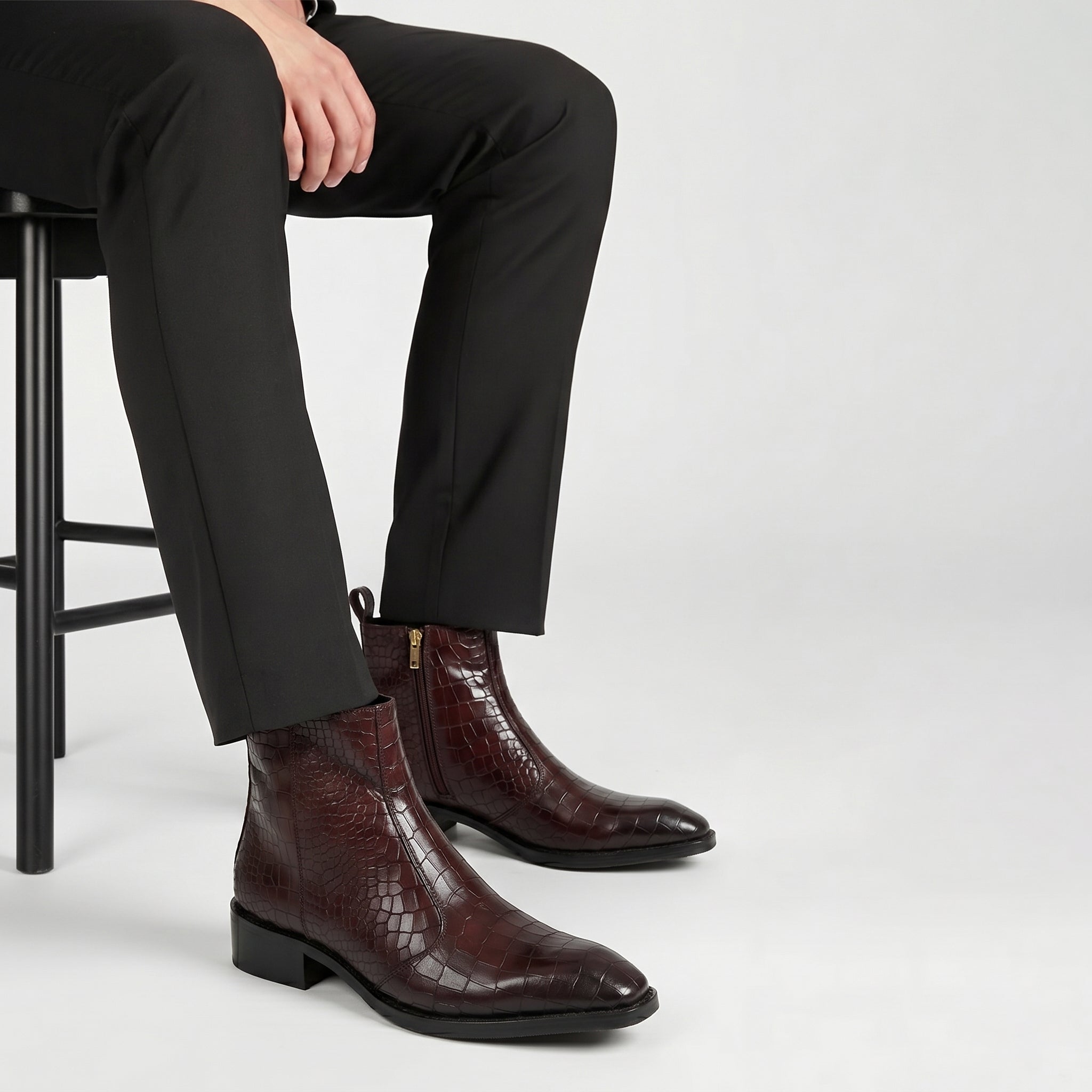Royal Burgundy Croc Leather Chelsea Boots