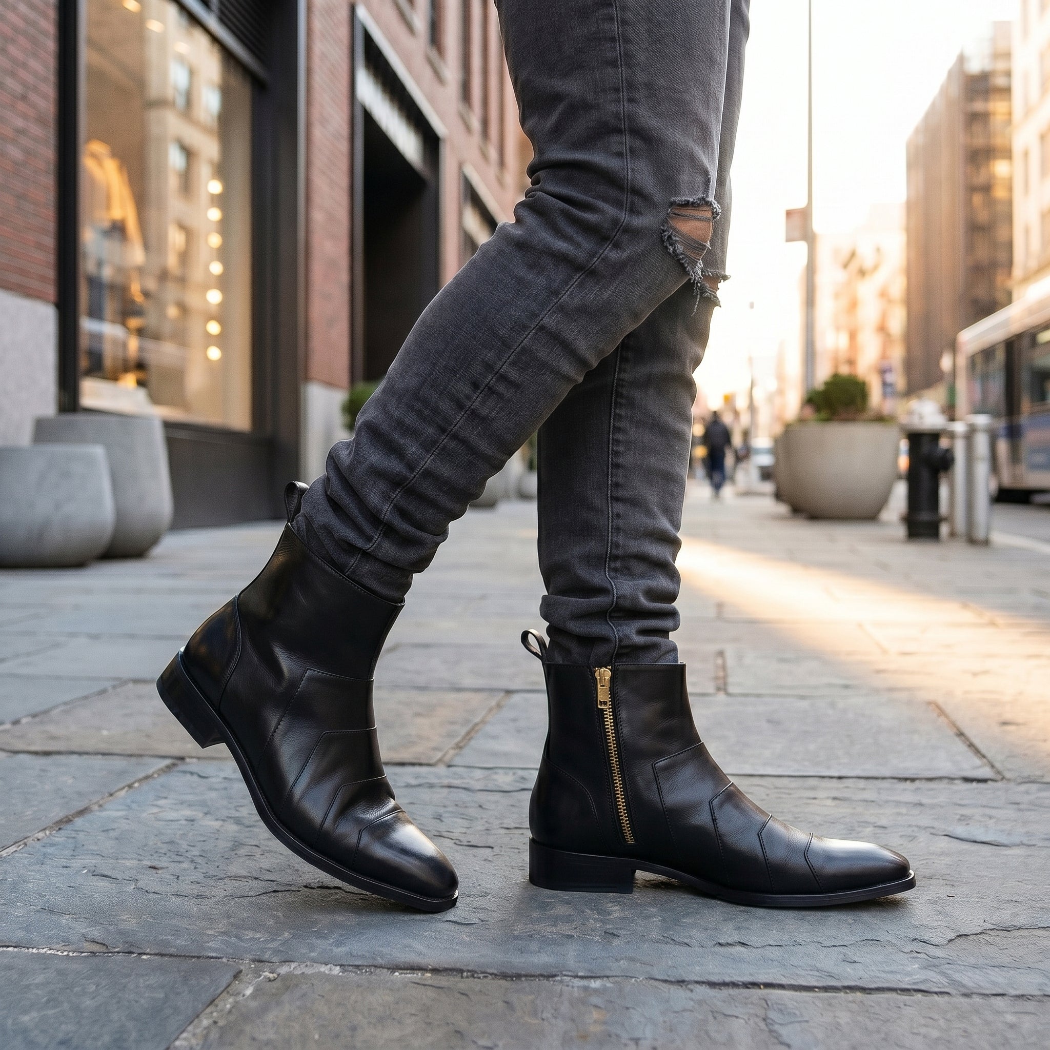 Elite Black Stitched Panel Leather Chelsea Boots