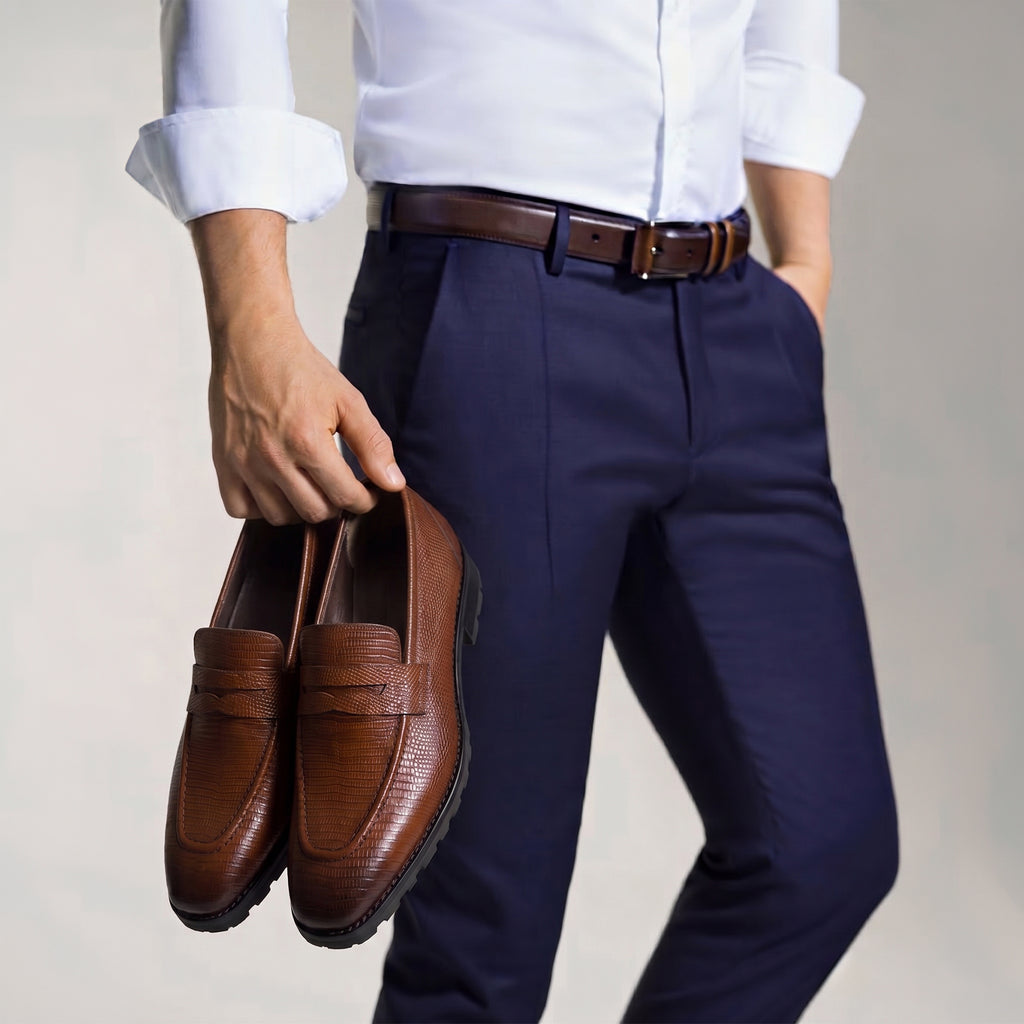 Heritage Tan Textured Leather Penny Loafers