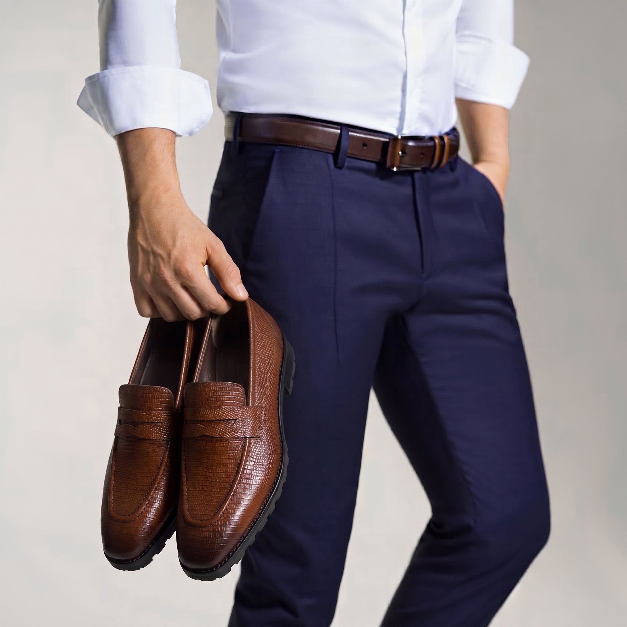 Heritage Tan Textured Leather Penny Loafers